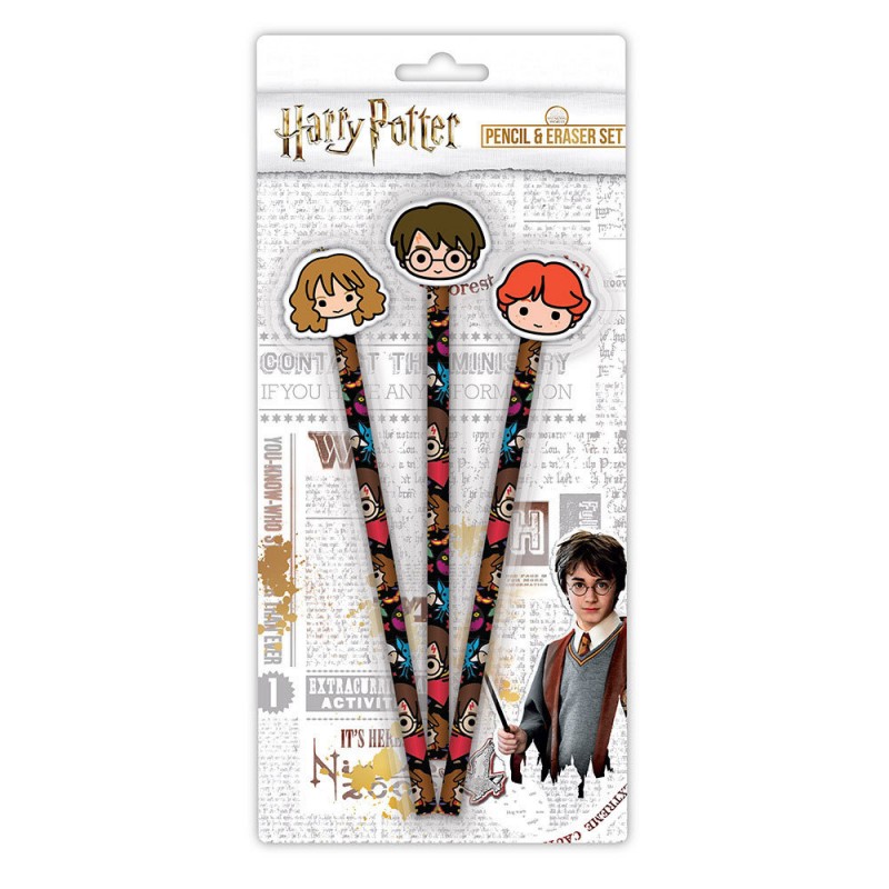 Set 3 Crayons Harry Potter Chibi avec Gommes sur Cec Design