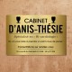 Plaque Métallique Professionnelle Cabinet d'Anis-Thésie