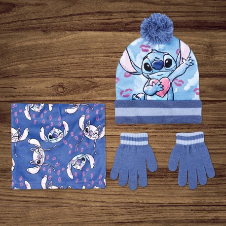 Set Hiver Stitch Disney - Snood Tour de Cou, Gants et Bonnet à Pompon