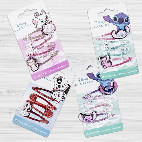 Barrettes Cheveux Disney - 24 Lots de 4 - Stitch, Les Aristochats & Les 101 Dalmatiens