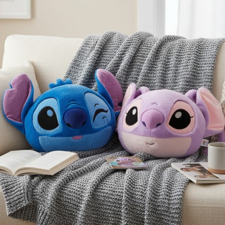 Coussin Peluche Chauffe-Mains Stitch Angel 3D Disney 3 en 1